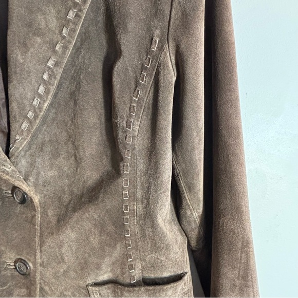 VALERIE STEVENS Sz L (estimated) Brown Suede Blazer Jacket With Peak Lapels - Picture 5 of 11